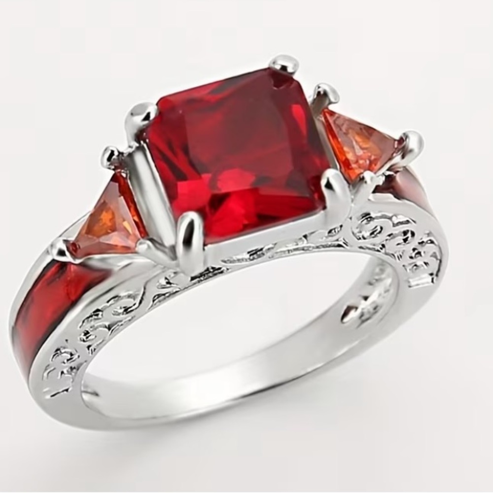 Elegant Red Stone Titanium Alloy Ring